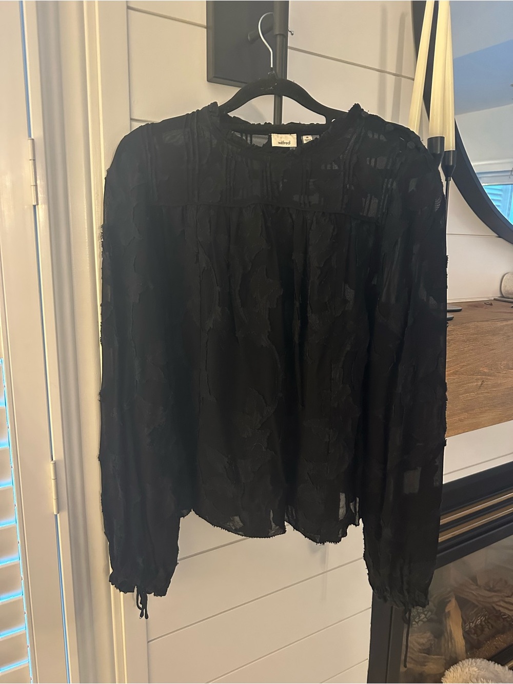 Aritzia Black Textured Long-Sleeve Blouse - Button Shoulder Detail